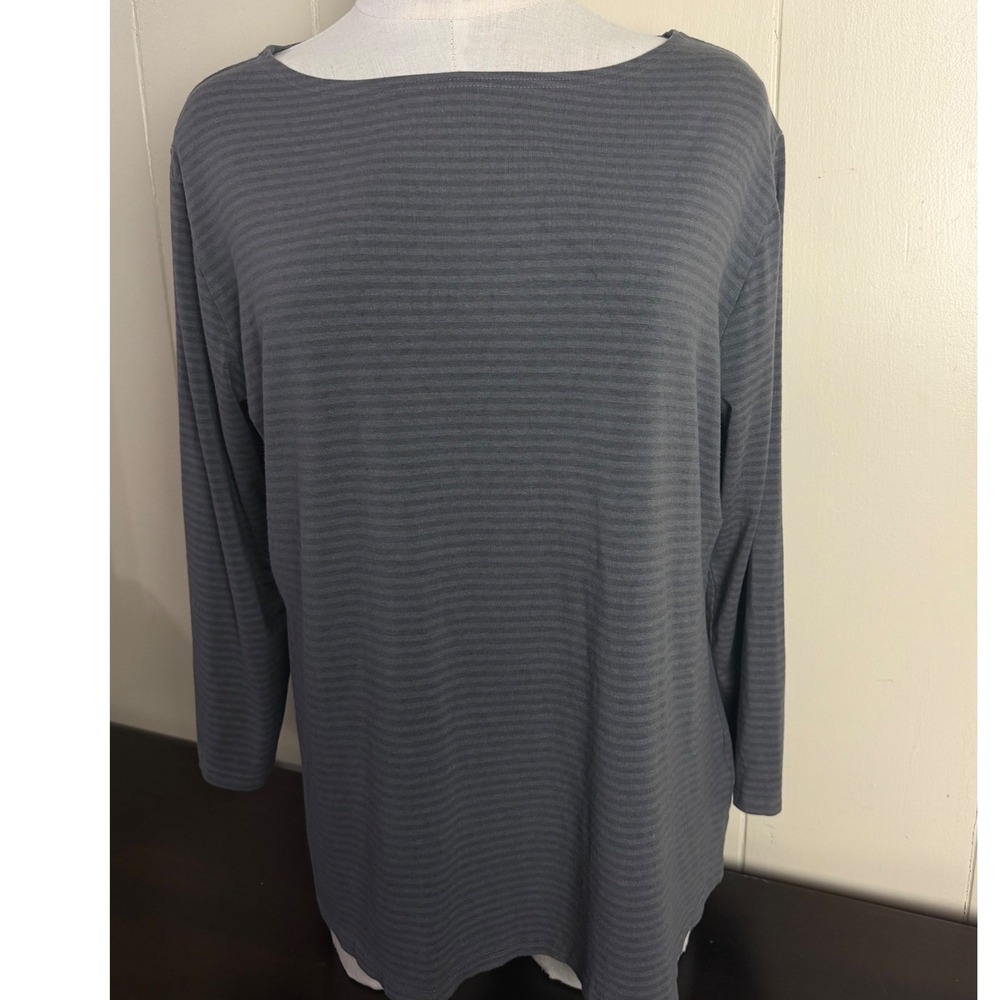 Cut Loose Womens XL Top Gray Excellent Striped Long Sleeve Boat Neck 6695060